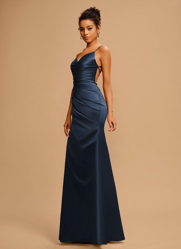 Robe Chic Bleu Nuit Satin Longueur Maxi - gallery 3