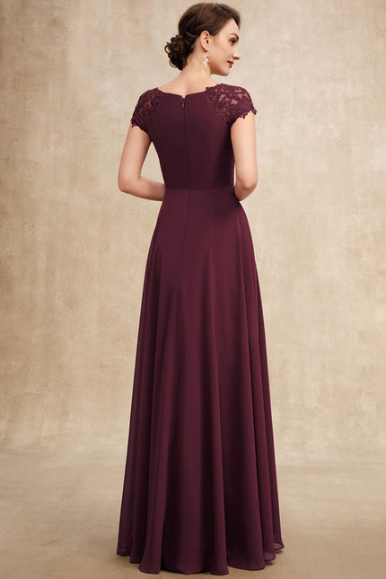 Robe Chic Bordeaux Mousseline Avec Dentelle - gallery 5