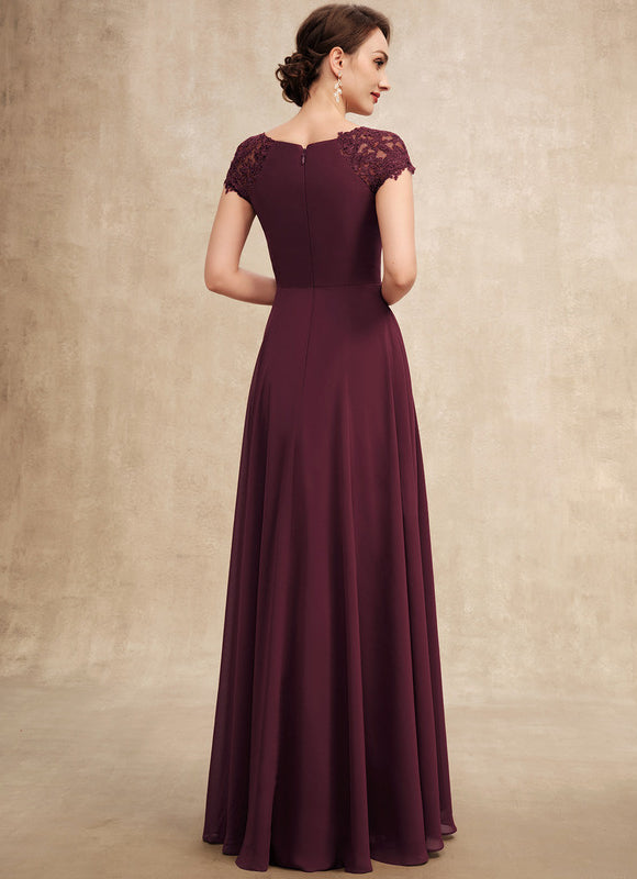 Robe Chic Bordeaux Mousseline Avec Dentelle - gallery 5