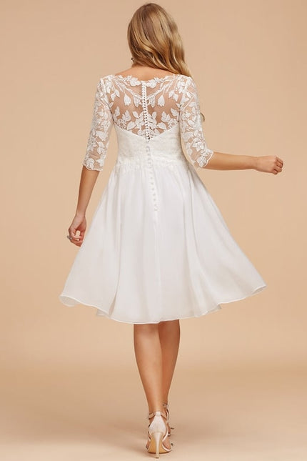Robe Chic Blanche Col V Dentelle - gallery 3