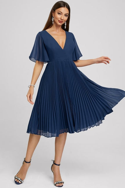Robe Chic Bleu Plissé Élégant - gallery 2