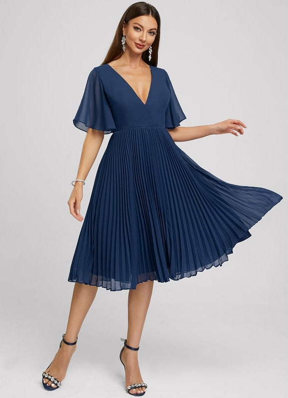 Robe Chic Bleu Plissé Élégant - gallery 2