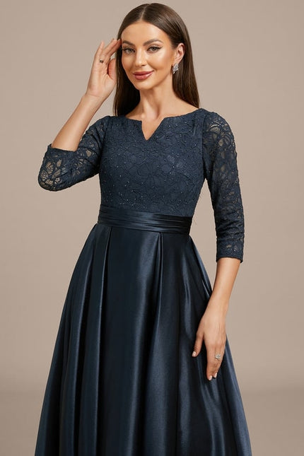 Robe Chic Longue Satinée Marine - gallery 1