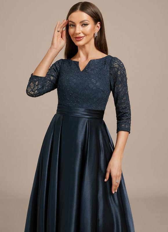 Robe Chic Longue Satinée Marine - gallery 1