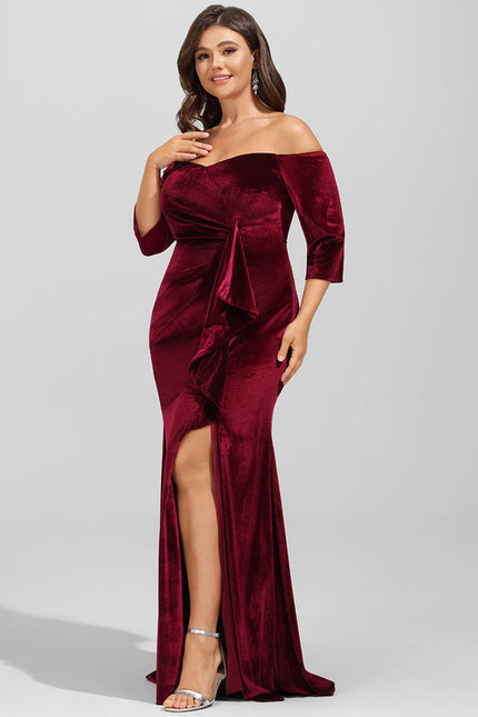 Robe Chic Velours Bordeaux Élégant - gallery 9