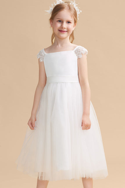 Robe Chic Blanche Tulle Satin Fille - gallery 5