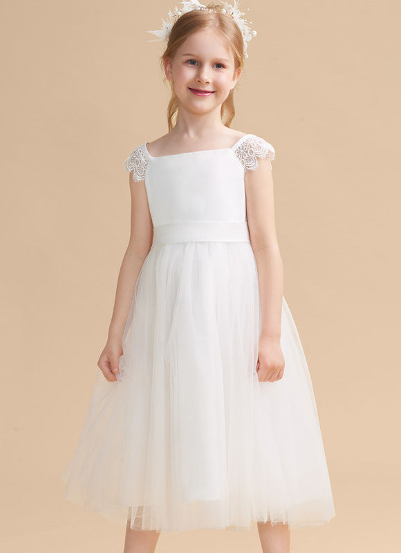 Robe Chic Blanche Tulle Satin Fille - gallery 5