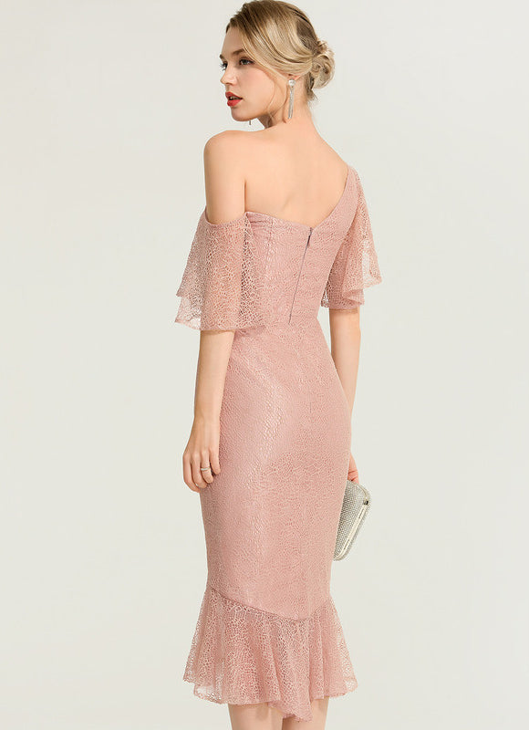 Robe Chic Rose Pâle Dentelle Décolleté - gallery 2