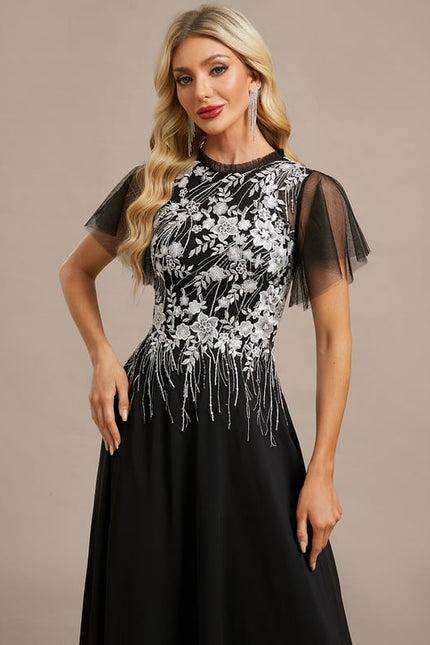 Robe Chic Soirée En Mousseline Ornée - gallery 1