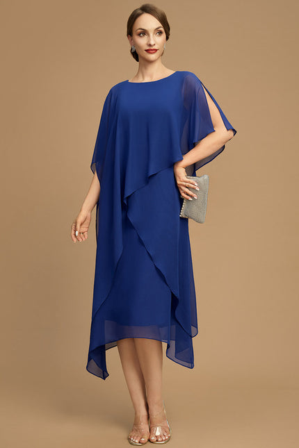 Robe Chic Bleu Royal Asymétrique Mousseline - gallery 4