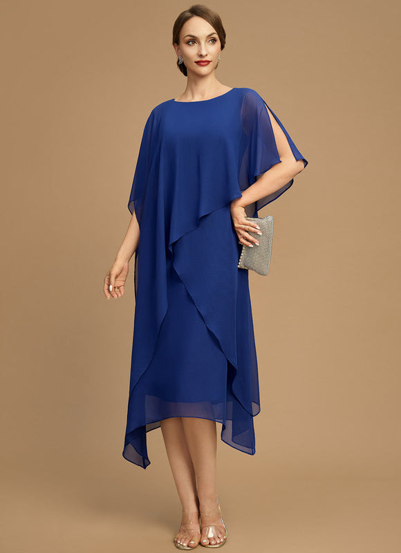 Robe Chic Bleu Royal Asymétrique Mousseline - gallery 4