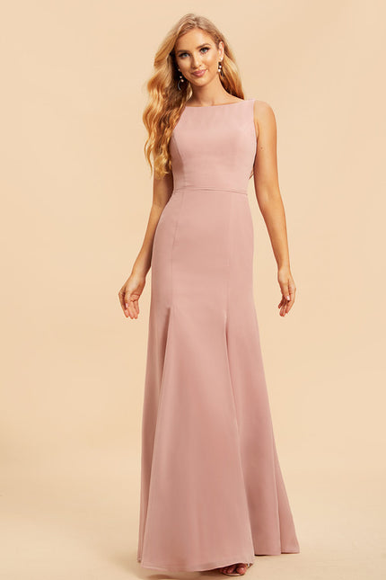 Robe Chic Rose Poudré Longueur Ras Du Sol - gallery 3