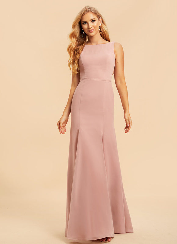 Robe Chic Rose Poudré Longueur Ras Du Sol - gallery 3