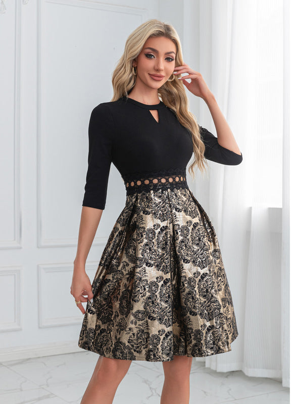 Robe Chic Trapèze Ornée - gallery 5