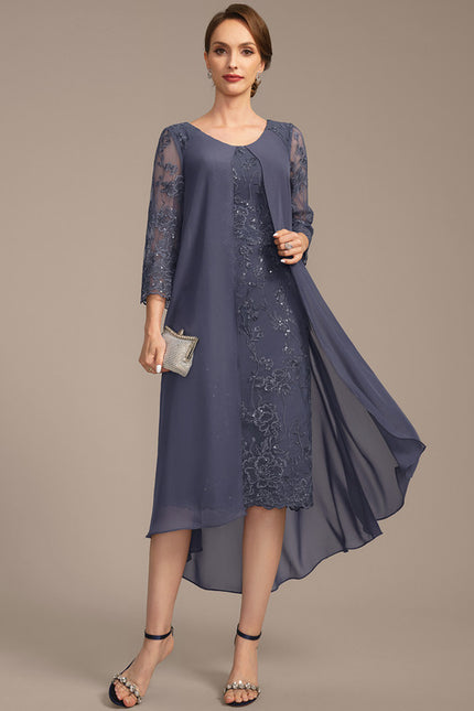 Robe Chic Bleu Nuit Dentelle Paillettes