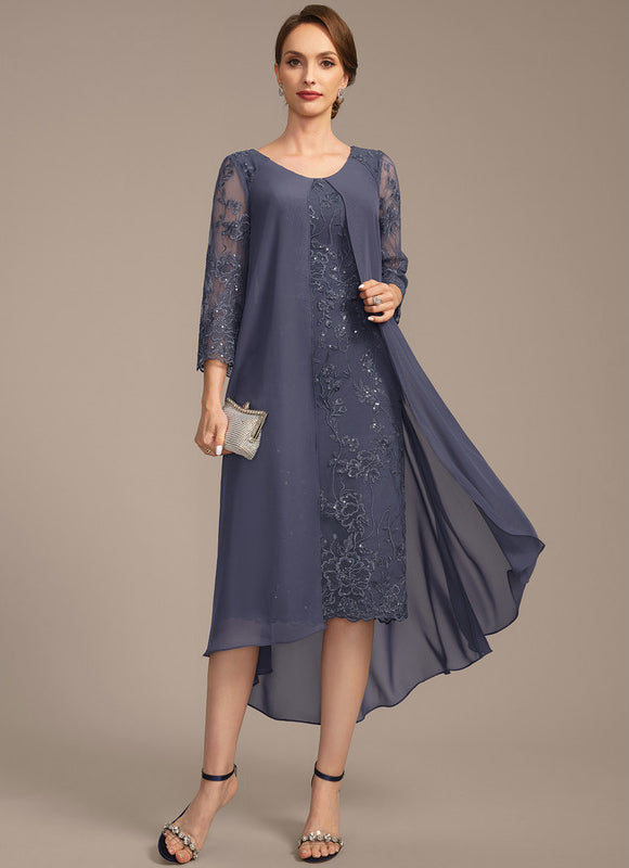 Robe Chic Bleu Nuit Dentelle Paillettes