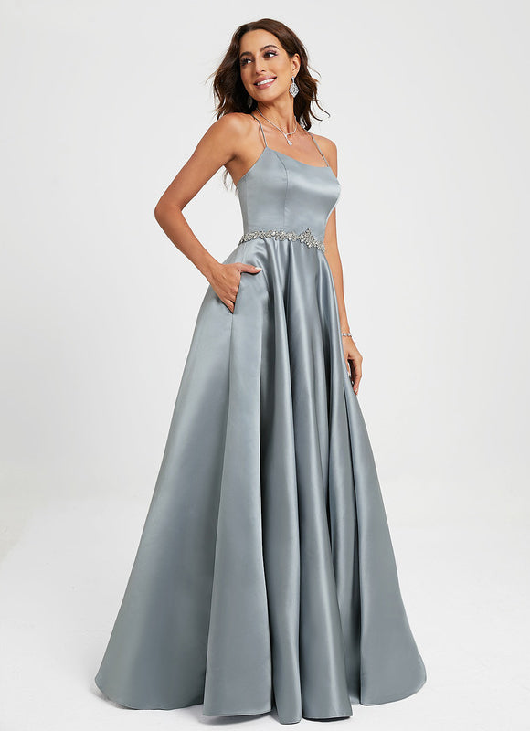 Robe Chic Satin Bleu Poudré - gallery 3