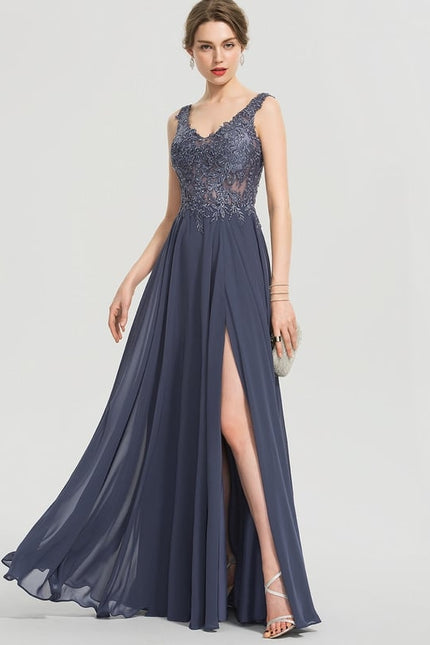 Robe Chic Longue Satinée Bleu