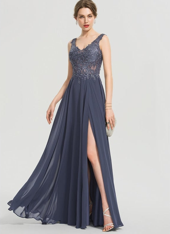 Robe Chic Longue Satinée Bleu
