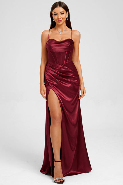 Robe Chic Satinée Bordeaux Élégante