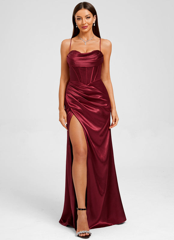 Robe Chic Satinée Bordeaux Élégante