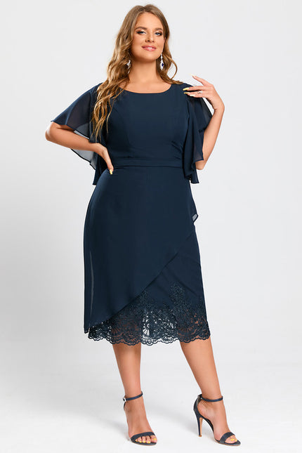 Robe Chic Bleu Marine Avec Dentelle - gallery 6