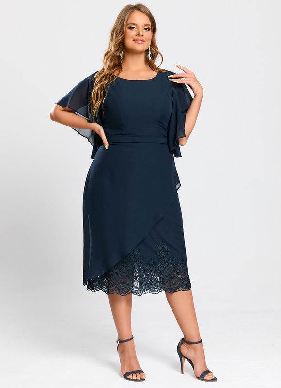 Robe Chic Bleu Marine Avec Dentelle - gallery 6
