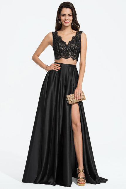 Robe Chic Vert Émeraude Satin Dentelle