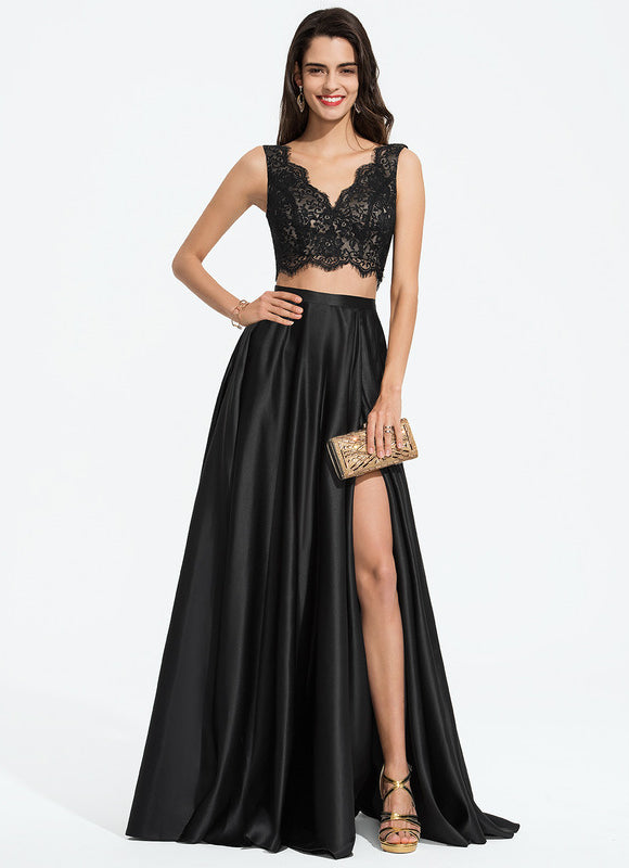 Robe Chic Vert Émeraude Satin Dentelle
