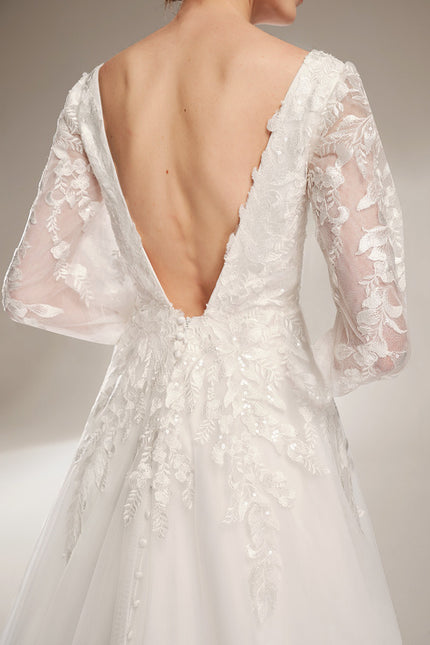 Robe Chic Blanche Satin Dentelle Élégante - gallery 5