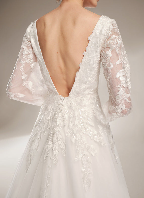 Robe Chic Blanche Satin Dentelle Élégante - gallery 5