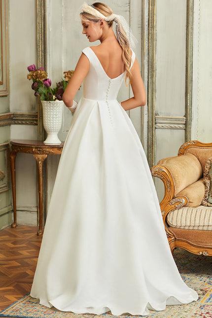 Robe Chic Blanche Satin Col V - gallery 2
