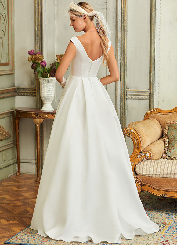 Robe Chic Blanche Satin Col V - gallery 2