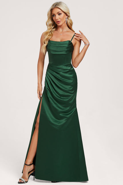 Robe Chic Satin Émeraude Drapée - gallery 2
