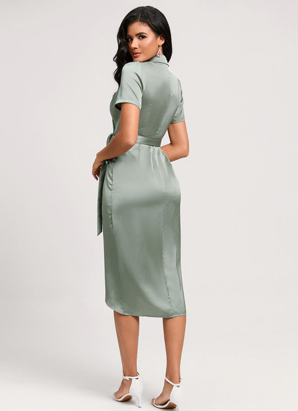 Robe Chic Satin Vert Élégant - gallery 2