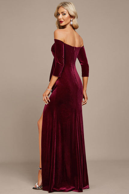 Robe Chic Velours Bordeaux Élégant - gallery 4