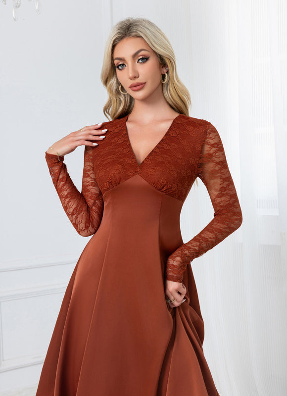 Robe Chic Midi Rouille Élégante - gallery 3