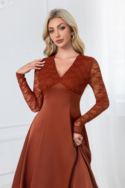 Robe Chic Midi Rouille Élégante - gallery 3
