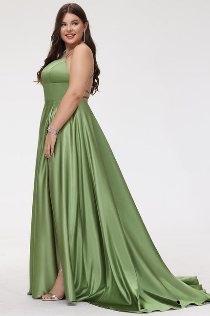 Robe Chic Verte Satinée Avec Traîne - gallery 9