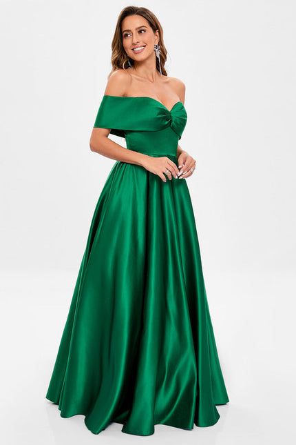 Robe Chic Vert Émeraude Satin Ras Du Sol - gallery 4