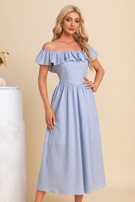 Robe Chic Bleu Ciel Évasée - gallery 2