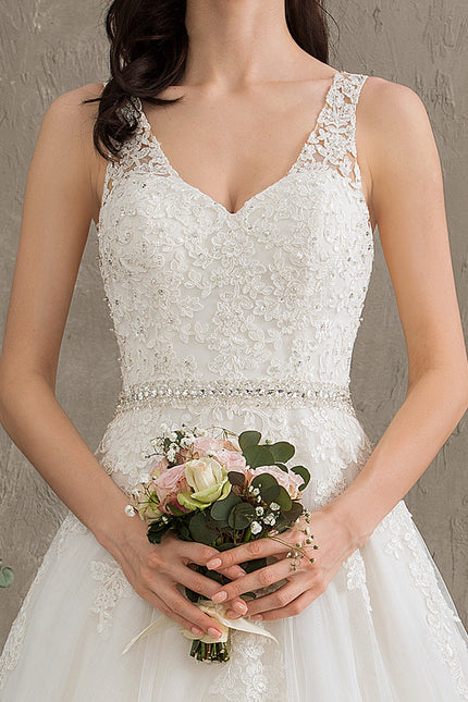 Robe Chic Blanche Traîne En Dentelle - gallery 7