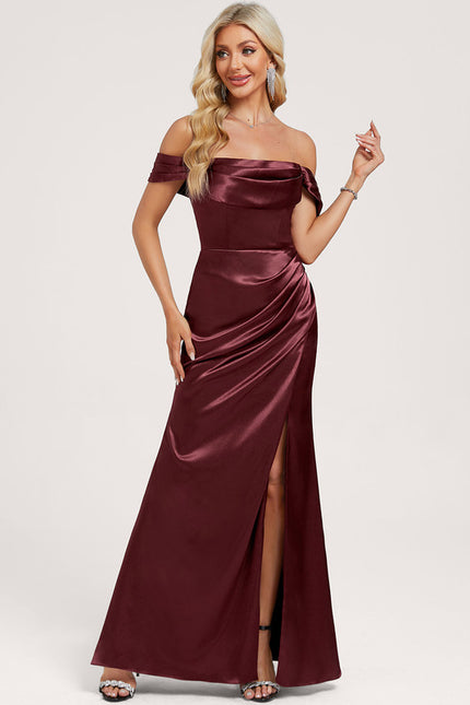 Robe Chic Satinée Bordeaux Décolleté - gallery 1