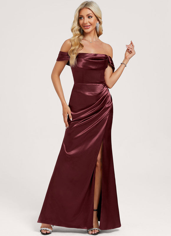 Robe Chic Satinée Bordeaux Décolleté - gallery 1