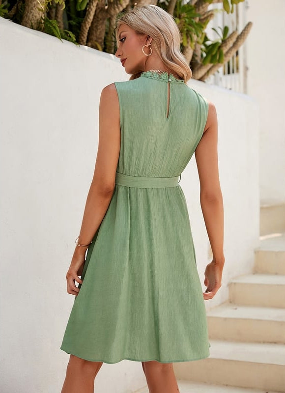Robe Chic Vert Pastel Évasée - gallery 4