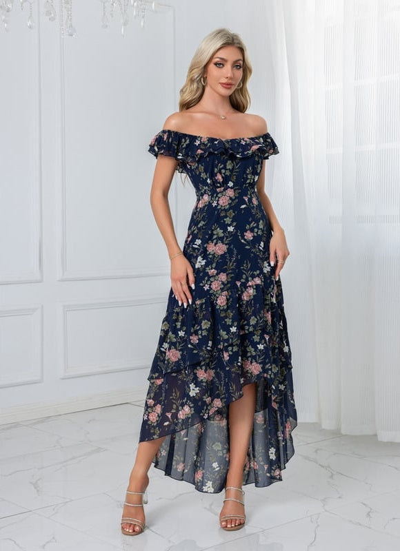Robe Chic Florale Navy Asymétrique - gallery 3