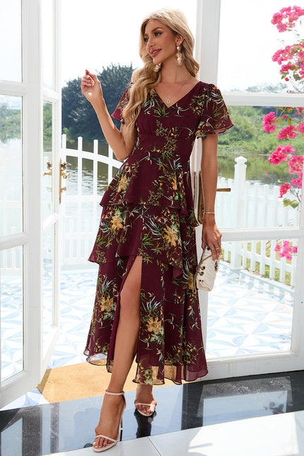 Robe Chic Fleurie Bordeaux - gallery 1