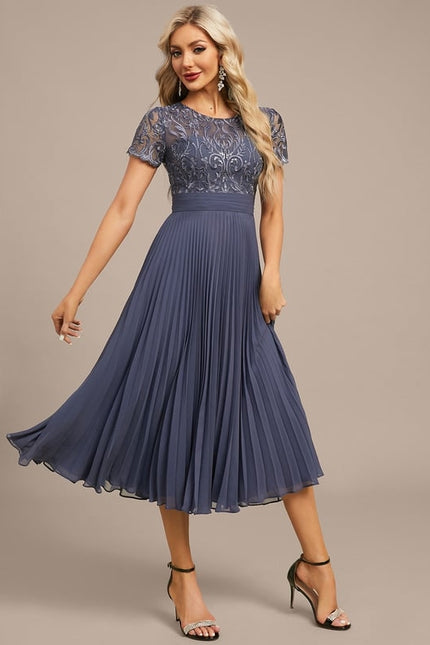 Robe Chic Élégance Plissée Bleu - gallery 5