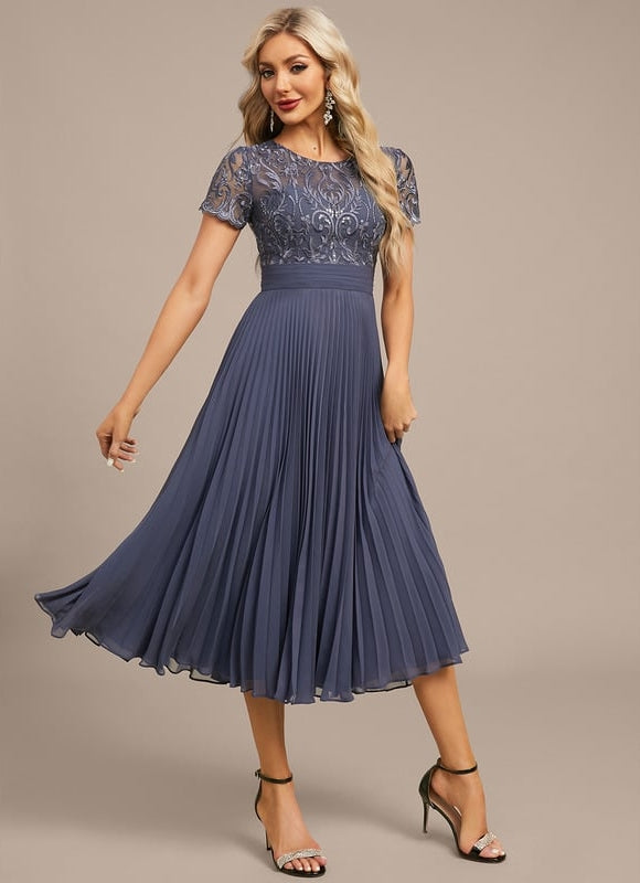 Robe Chic Élégance Plissée Bleu - gallery 5