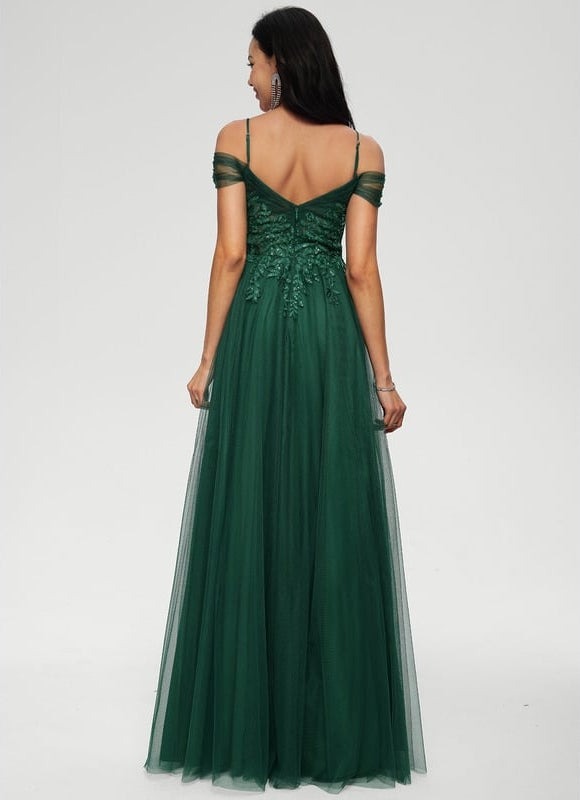 Robe Chic Vert Émeraude Tulle Paillettes - gallery 2